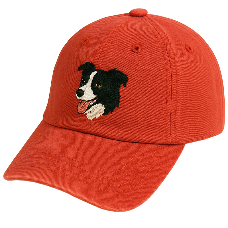 Men's Border Collie Embroidered Gray Adjustable Cotton Denim Baseball Cap