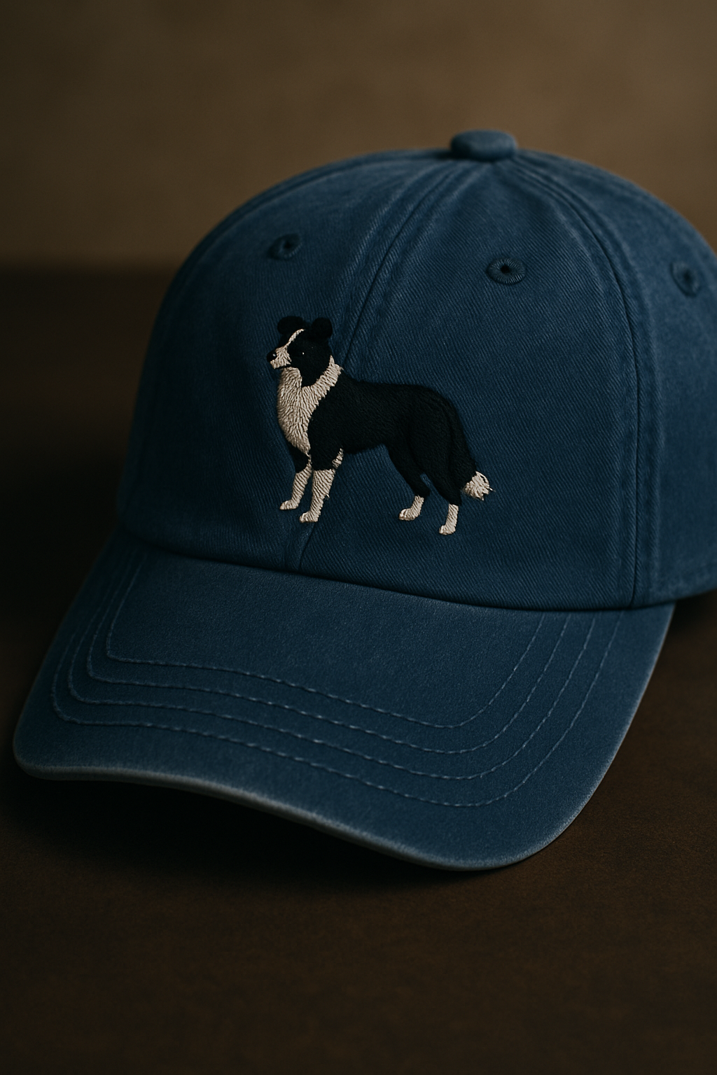 Men's Border Collie Embroidered Gray Adjustable Cotton Denim Baseball Cap