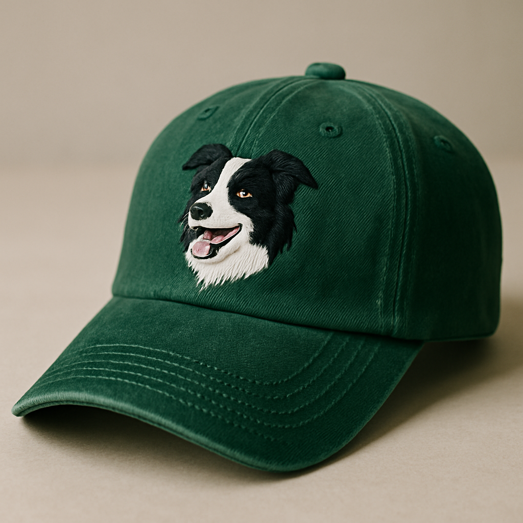 Men's Border Collie Embroidered Gray Adjustable Cotton Denim Baseball Cap