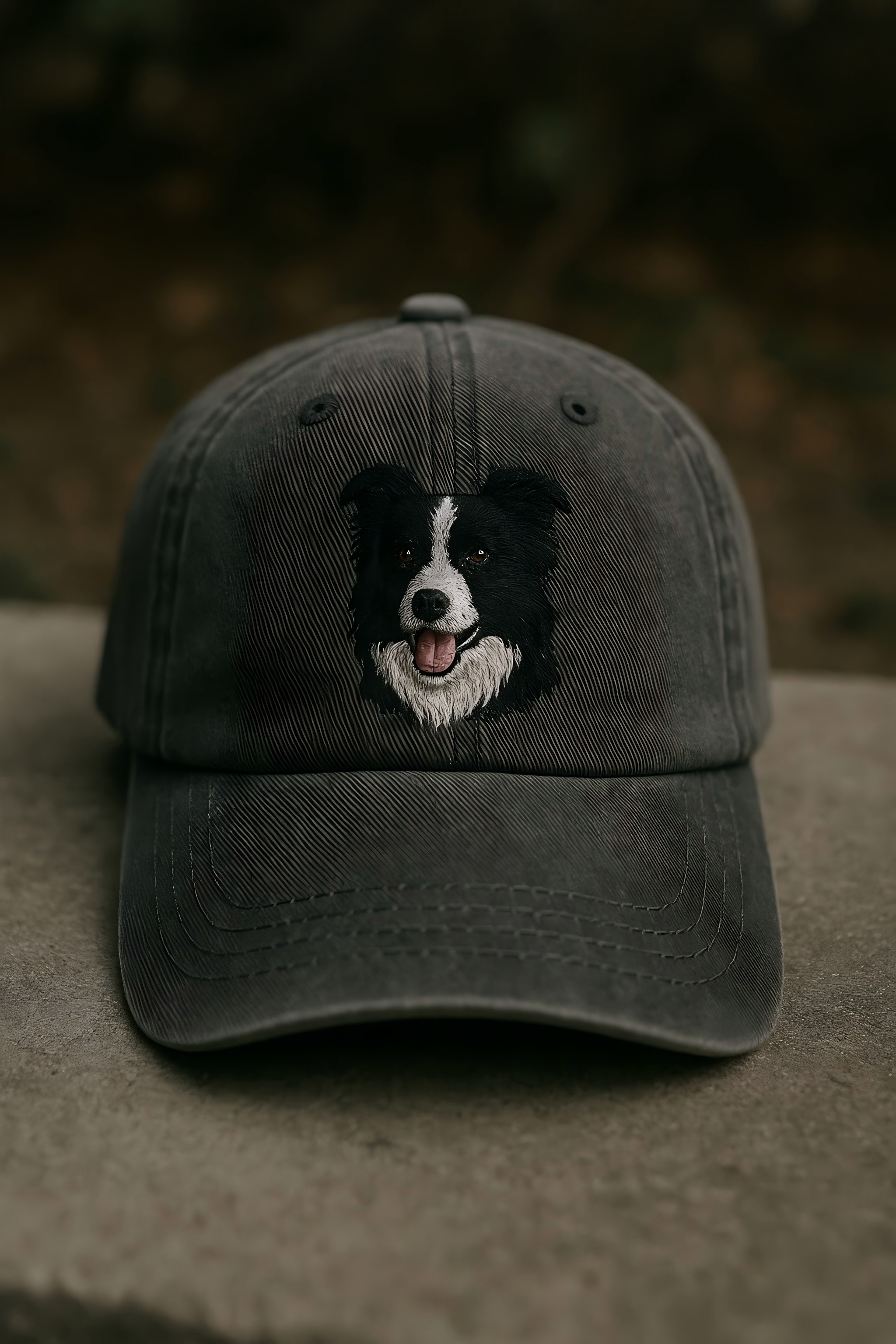 Men's Border Collie Embroidered Gray Adjustable Cotton Denim Baseball Cap