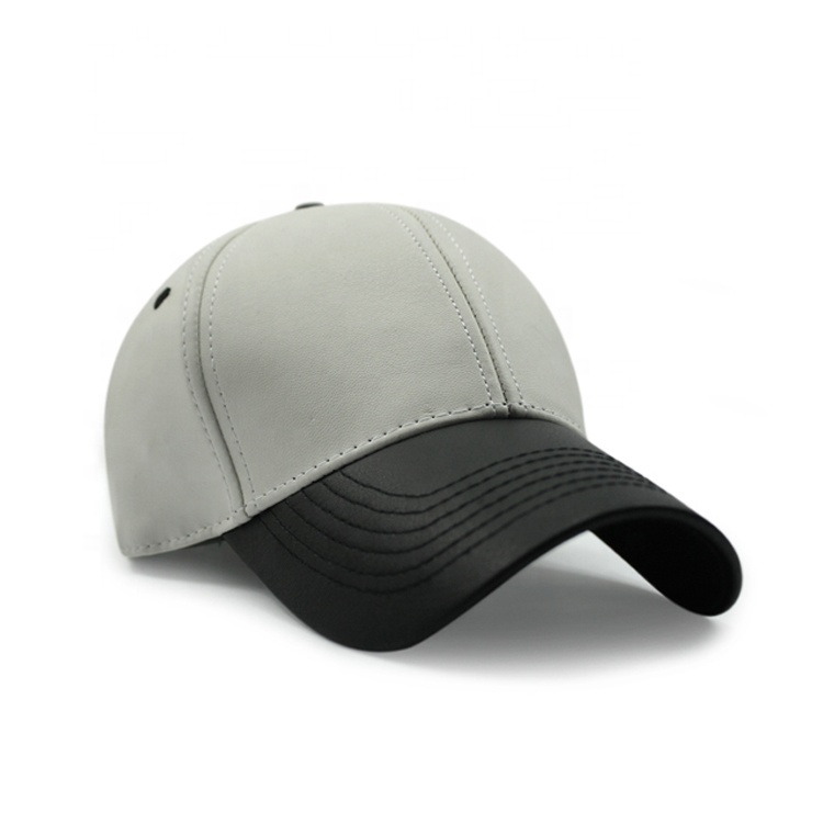 Custom High Quality 6 Panel Baseball Cap in Faux Leather Oxford Fabric with Custom Logo for Sports