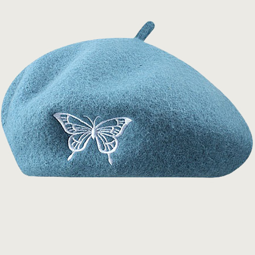 Women's Custom Embroidered Butterfly Logo Beret Hat Wholesale Winter Velvet Cap Casual Pattern for Outdoor Use