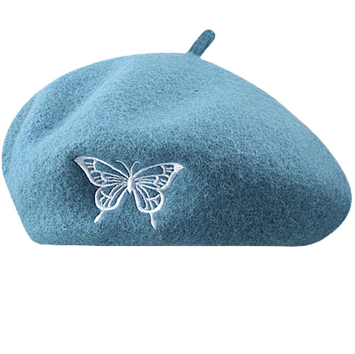 Women's Custom Embroidered Butterfly Logo Beret Hat Wholesale Winter Velvet Cap Casual Pattern for Outdoor Use