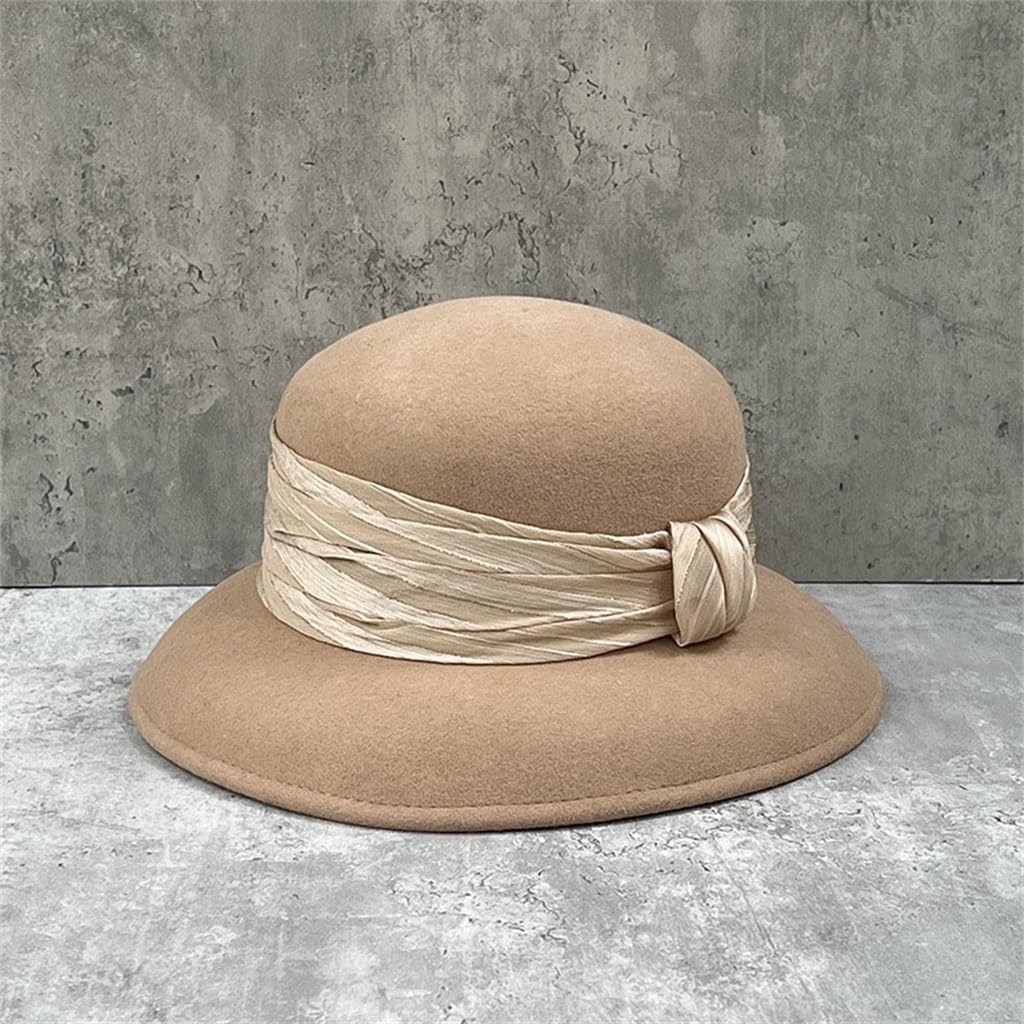 Autumn and Winter Curry Color Bowler Hat European and American Style Round Top with Large Brim Fisherman's Style