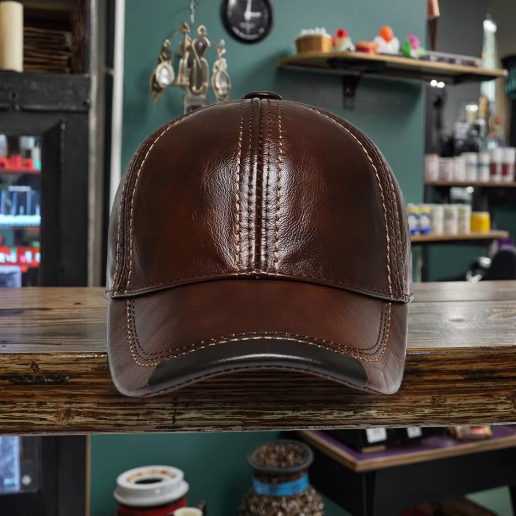 100% Imported Leather Baseball Cap Warm Thin 6 Panel Design Vintage Sporty Style Breathable Fashionable Customizable Printed
