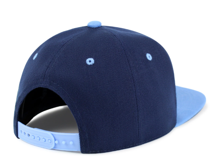 Customize Embroidered Flat Brim Snapback Hat for Unisex Navy Blue with Light Blue Adjustable Cap for Casual Streetwear Polyester