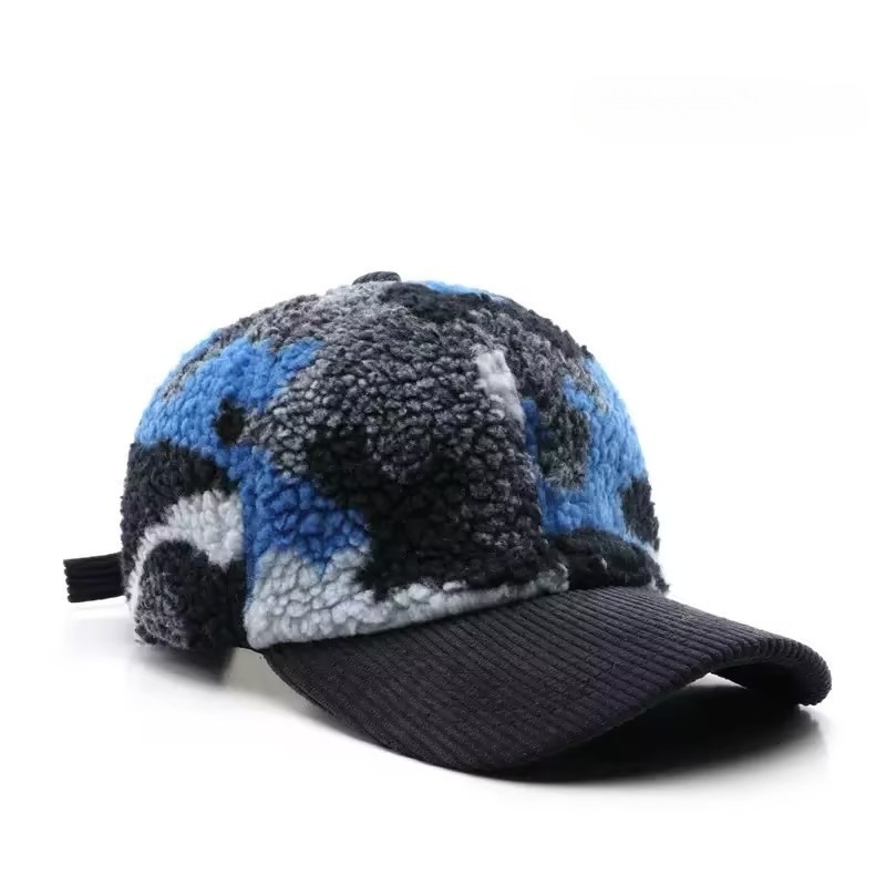 2025 New Fashion High Quality Camouflage 6-Panel Fleece-Lined Corduroy Hand Embroidery Common Warm Winter Baseball Cap