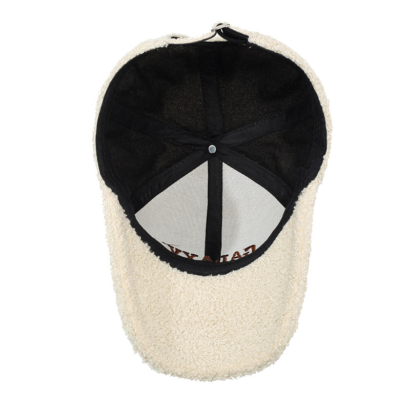 Lambskin Baseball Cap with Warm-keeping Letter Embroidery and Casual Beanie Style