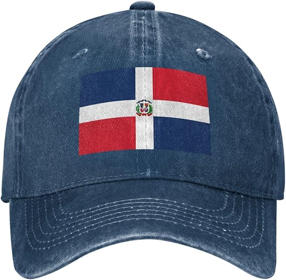 Black Classic Washed Denim Baseball Cap Dominican Republic Picture Adjustable Cotton Hat for Men & Women