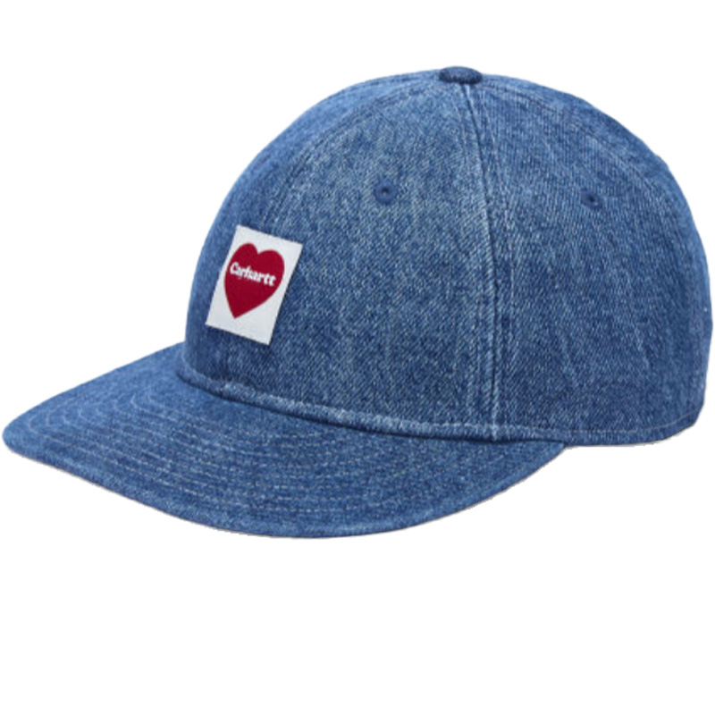 2026 New High-Quality 6-Panel Baseball Cap Woven Heart Logo Silver Metal Buckle with Adjustable Size Pre-Washed Finish