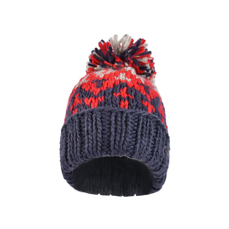 High Quality Winter Jacquard Beanie Hat for Women Knitted Wool Ball Character Pattern Travel Warm Manufacturer