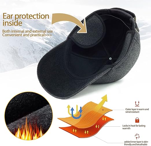 Custom Men's Winter Wool Sport Visor Hat Earflaps Business Formal Logo Stylish Outdoor Baseball Cap for Golf for Scenes