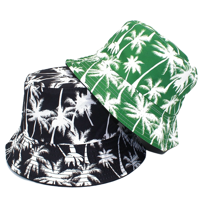Wholesale Custom Designer Logo Sublimation Printing Wide Brim Bucket Hats for Adults with Leaf Pattern