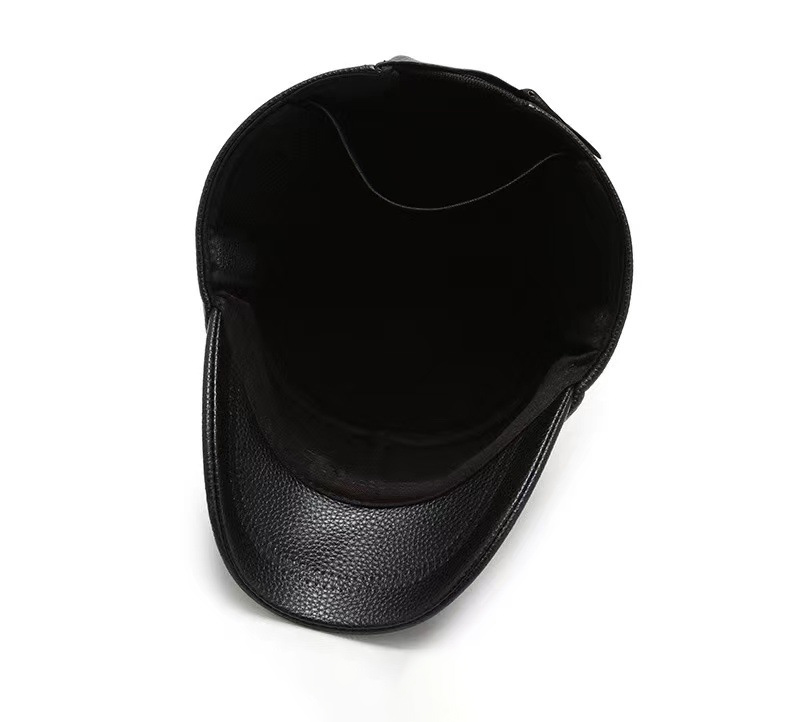 New Model of PU Flat-top Hat for Middle Aged and Elderly Men with Ear protection and Warm Keeping Cotton Lining