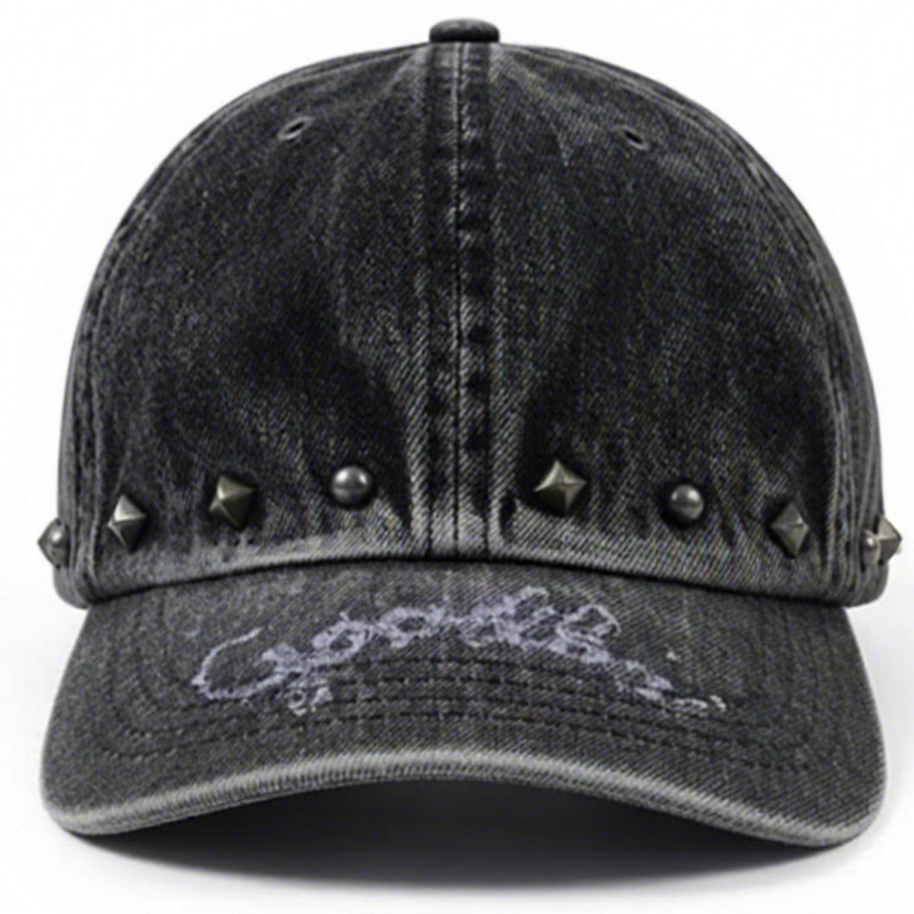 2025 New Four Seasons Ready Washable Logo-Printed Twill Common Vintage Fashion 6-Panel Adjustable Studded Hat