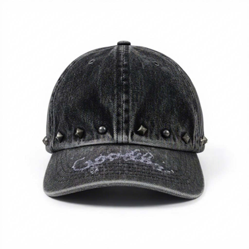 2025 New Four Seasons Ready Washable Logo-Printed Twill Common Vintage Fashion 6-Panel Adjustable Studded Hat