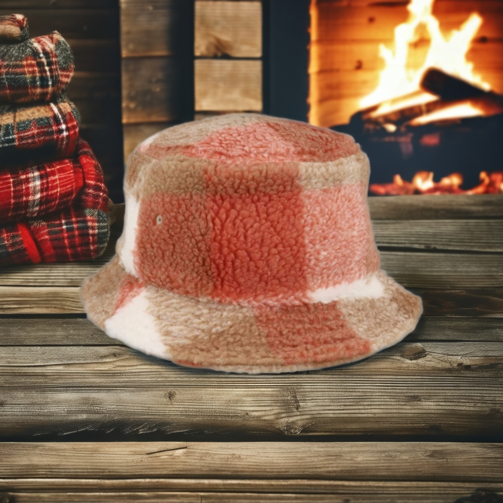 Original Whitesand Toffee Sherpa Check Bucket Hats Custom Logo Blank Keep Warm Wide Brim Winter Hat for Men Women and Children