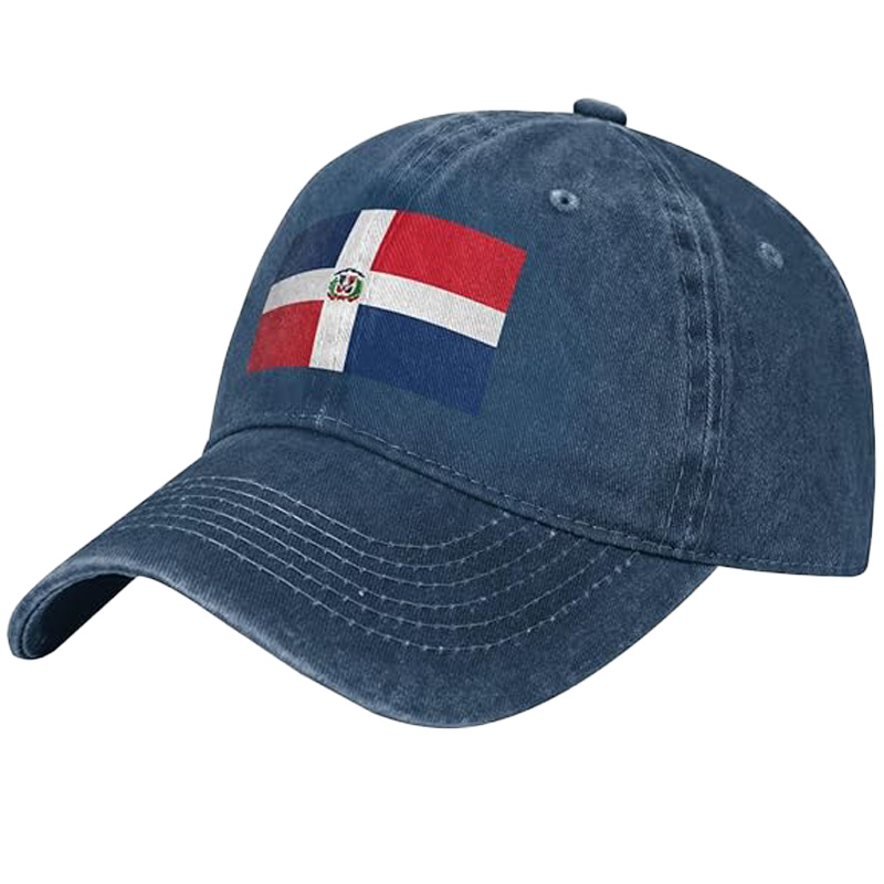 Black Classic Washed Denim Baseball Cap Dominican Republic Picture Adjustable Cotton Hat for Men & Women
