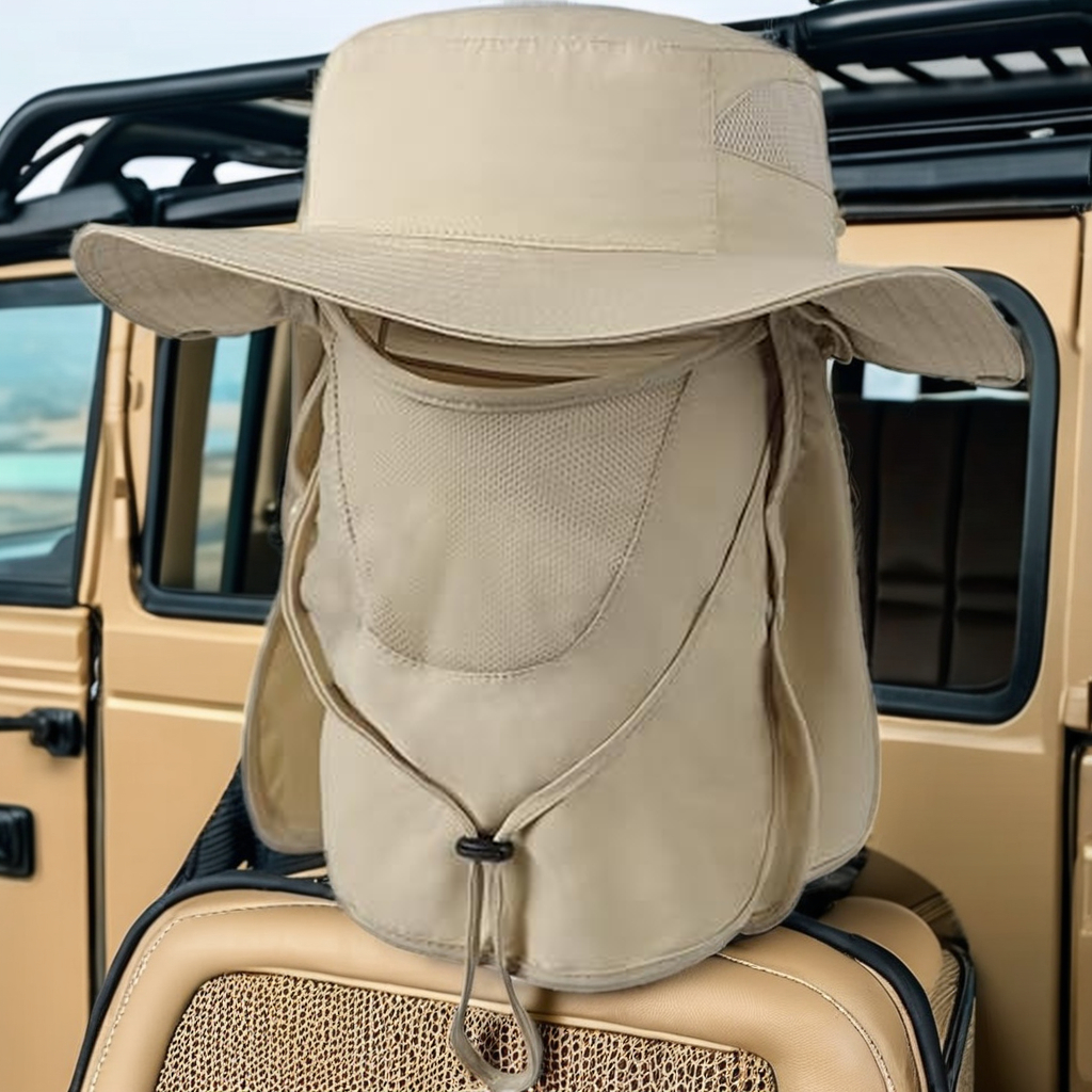 Custom Denim Bucket Hat Detachable Mask Neck Face Cover Flap Boonie Cap Breathable Fishing Hat Printed Character for Summer