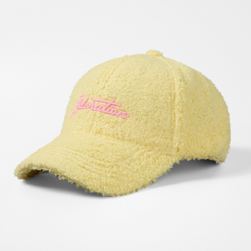 Winter and Autumn Warm Embroidery logo Lambskin Baseball Cap - Casual and Fashionable Wide-brimmed Baseball Cap