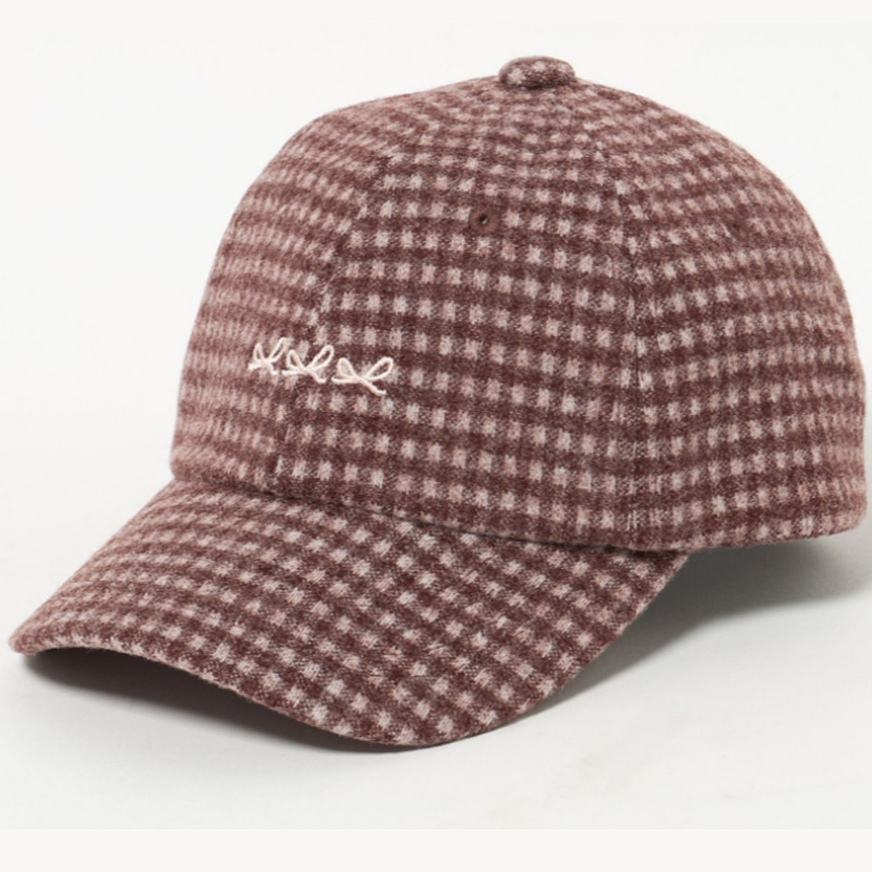 2025 New Arrival High-Quality Casual Simple Design Everyday Fit Comfortable Warm Plaid 6-Panel Wool Embroidered Baseball Cap