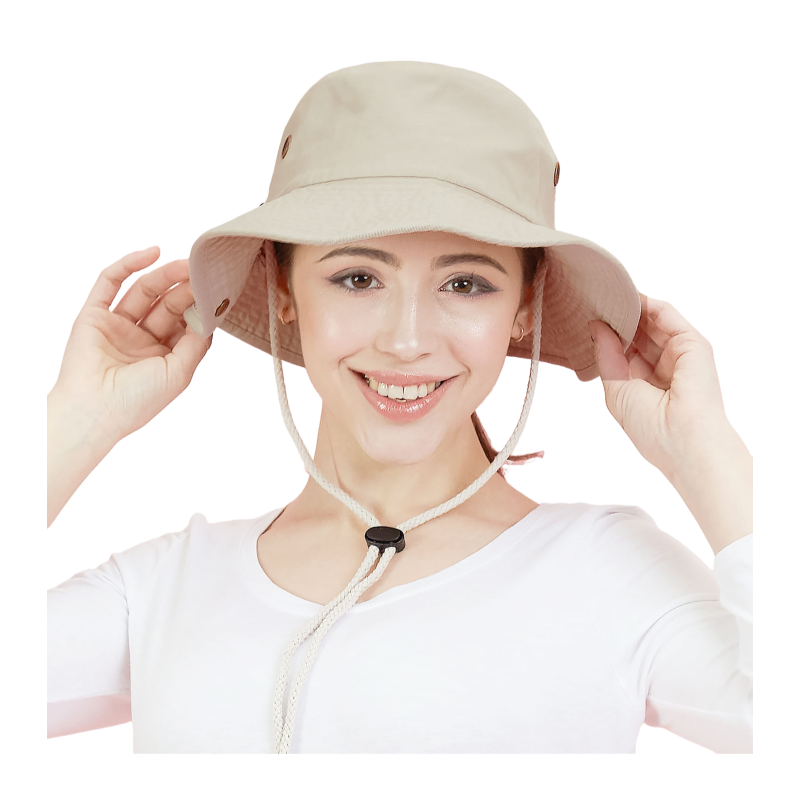 Adjustable Curved Fisherman Bucket Hat for Spring Summer Sporty Climbing Fashion with Breathable Rope String
