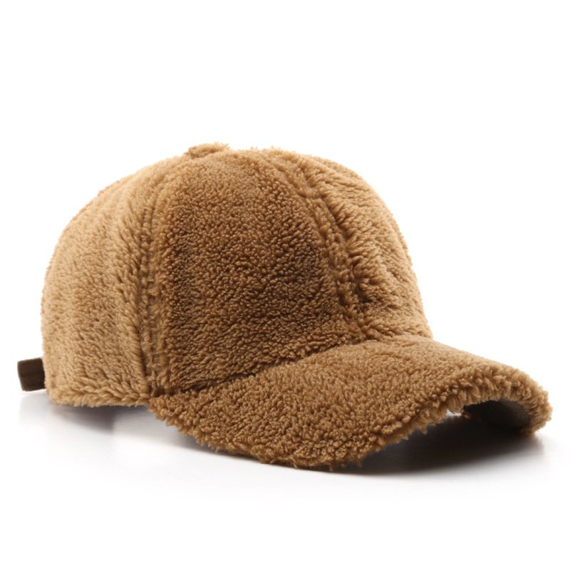 High Quality Vintage Solid Color Winter Warm Plush Wool Lamb Baseball Cap Kids Size Fashionable Sporty Curve Brim Custom Rubber