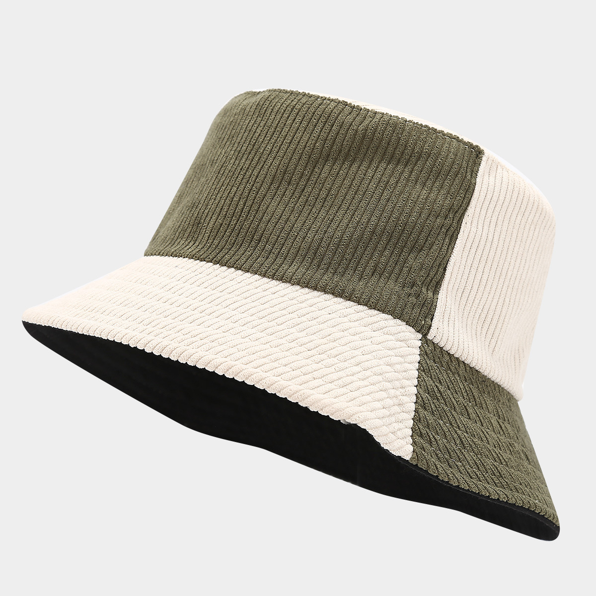 New Vintage Corduroy Two-tone Patchwork Fisherman Hat Stylish Workwear Bucket Hat