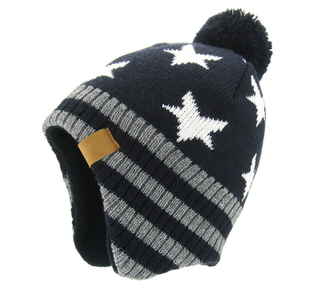 Custom Letter Logo Light Winter Warm Knitted Hats White Snow Pattern Black Y2K Beanie with Pom Pom for Adults Beach Scene Kinds