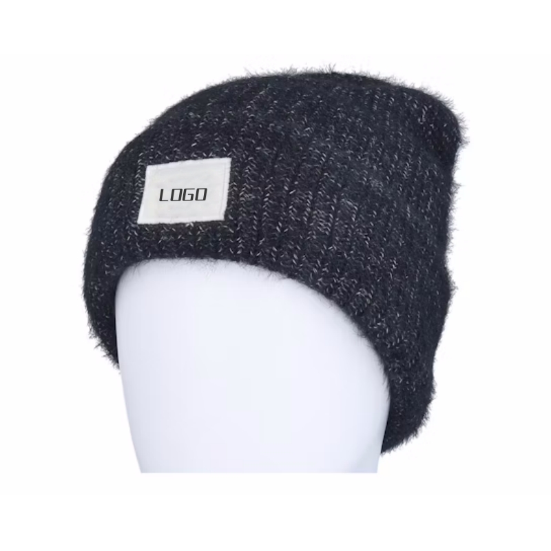 Customizable Black Knitted Warm Winter Beanies for Adults Light Winter Cuff with Pom Pom Designer Logo for Beach Travel