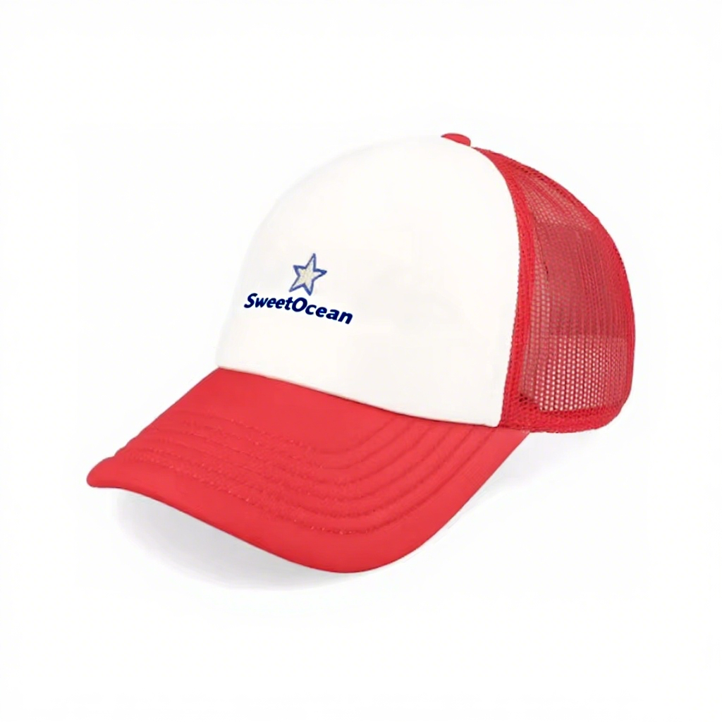 High Quality Custom Logo 5-Panel Star Cap Red White Trucker Foam Mesh Hat for Men Fashionable Hip Hop for Outdoor Casual