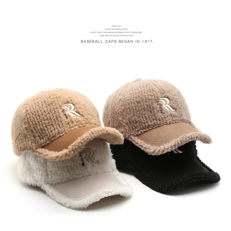 Custom Winter Sports Hat for Women Warm Fleece Felt with 3D Embroidery Logo Teddy Plush Lamb Wool Baseball Cap Letter Pattern