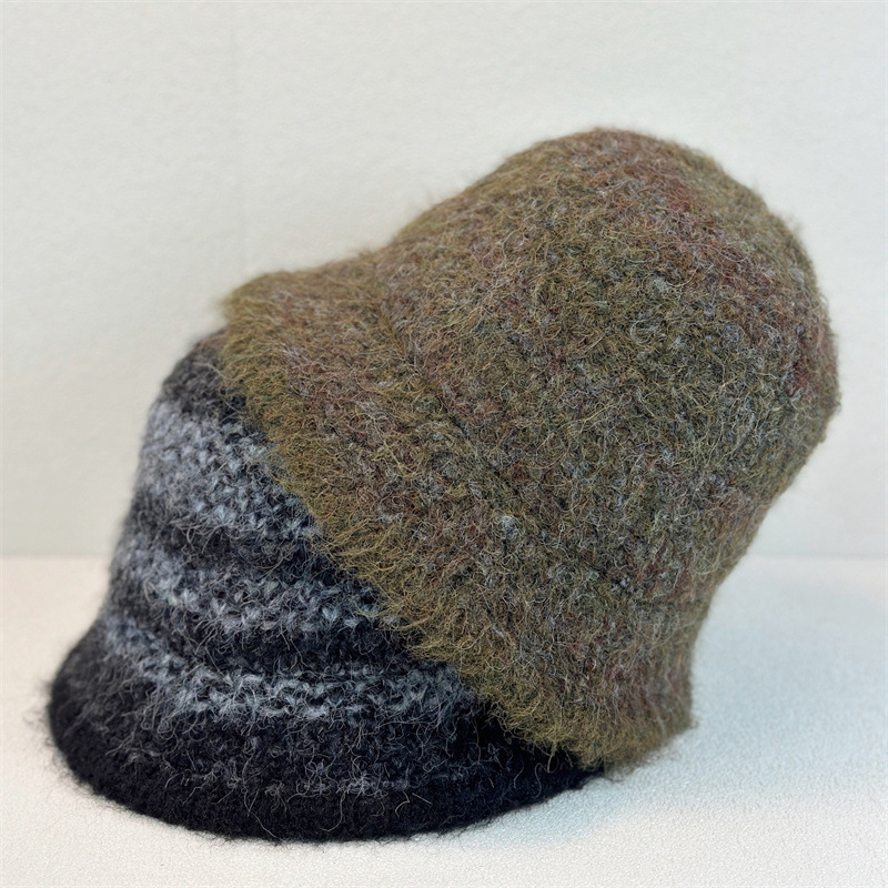 New Style Color-matching Striped Knitted Fisherman Hat for Autumn and Winter Warm and Protective for Ears Bucket Hat