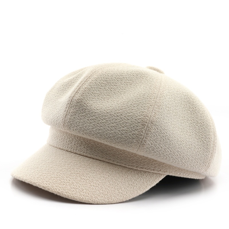Customized Winter Warm Wool Felt Beret Hat for Women Solid Color Vintage Octagonal Plush Cap for Daily Party Casual Travel