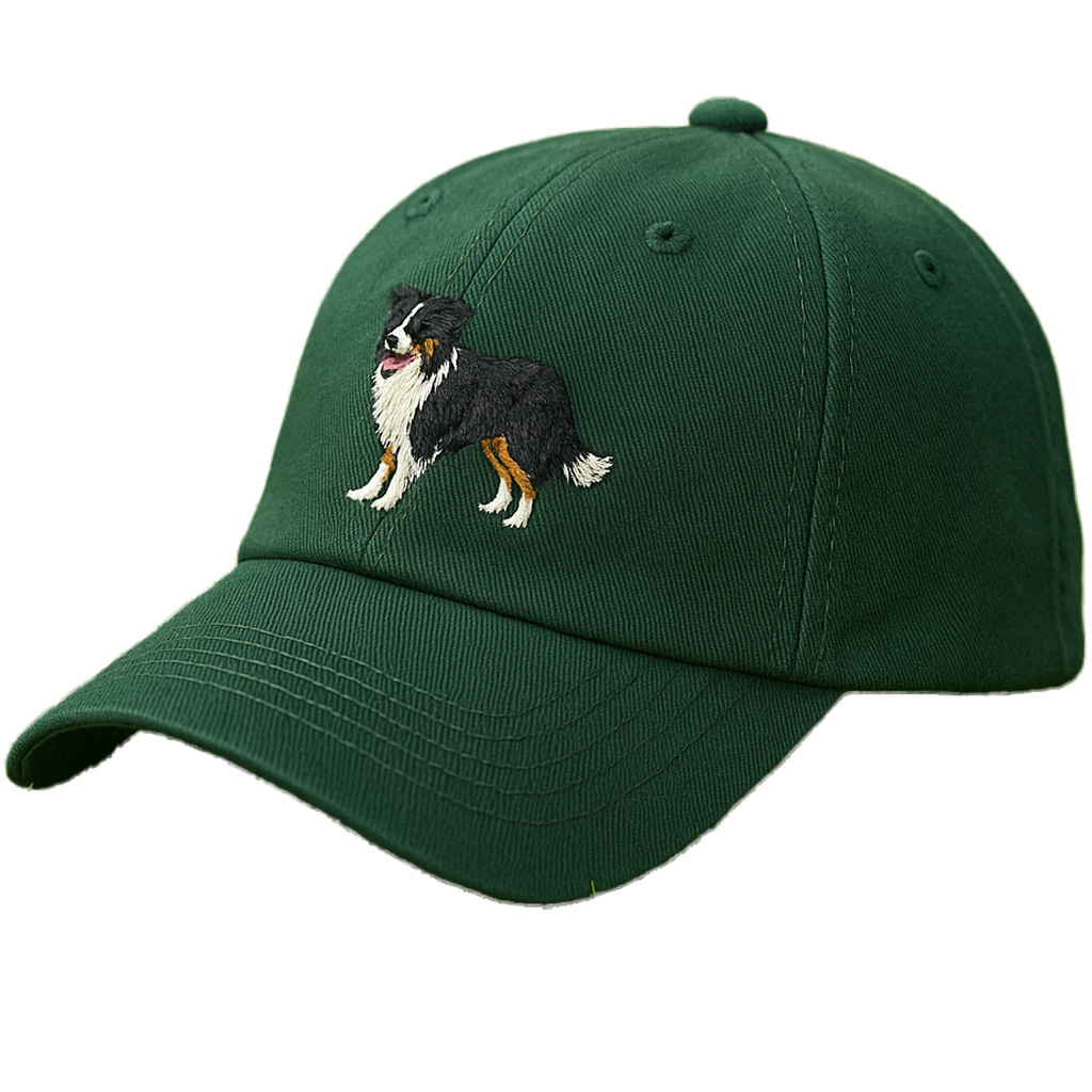 Men's Border Collie Embroidered Green Adjustable Cotton Denim Baseball Cap