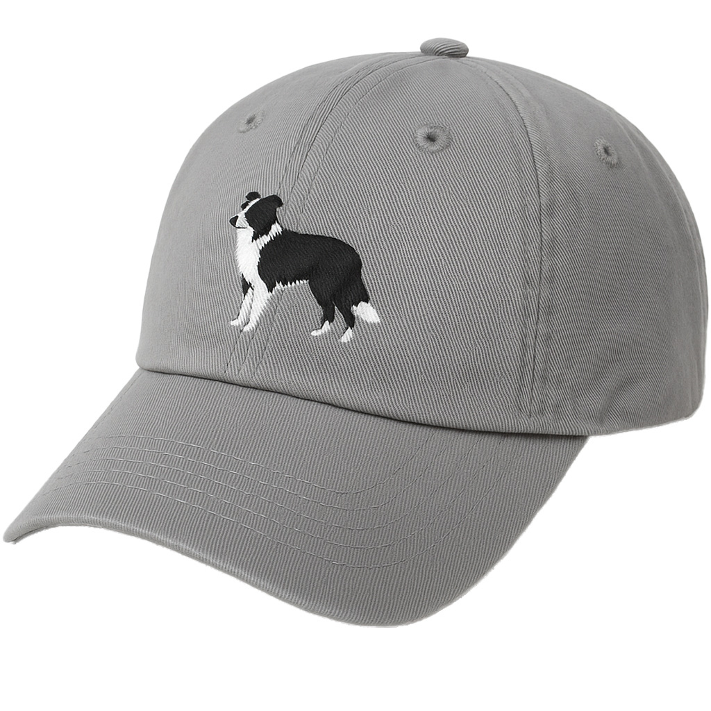 Men's Border Collie Embroidered Gray Adjustable Cotton Two-Tone Baseball Cap