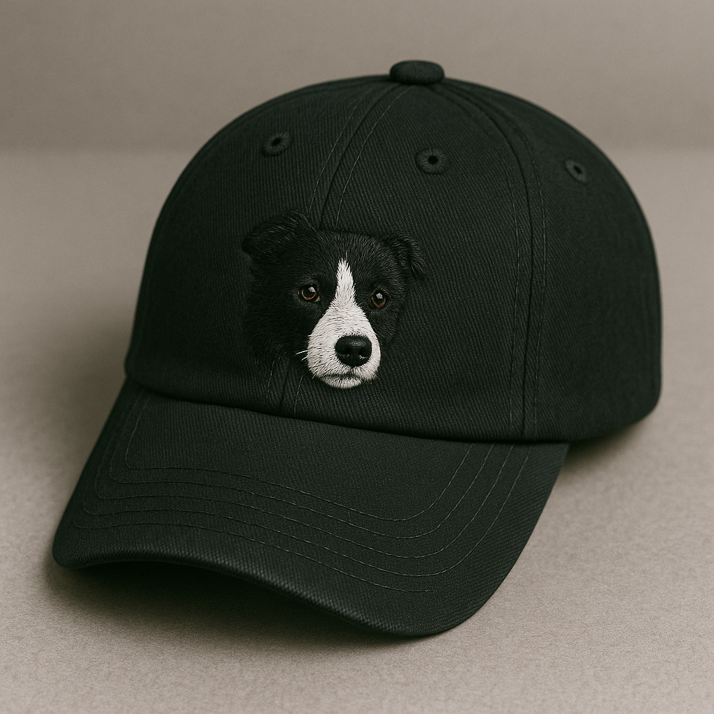 Men's Border Collie Embroidered Gray Adjustable Cotton Denim Baseball Cap