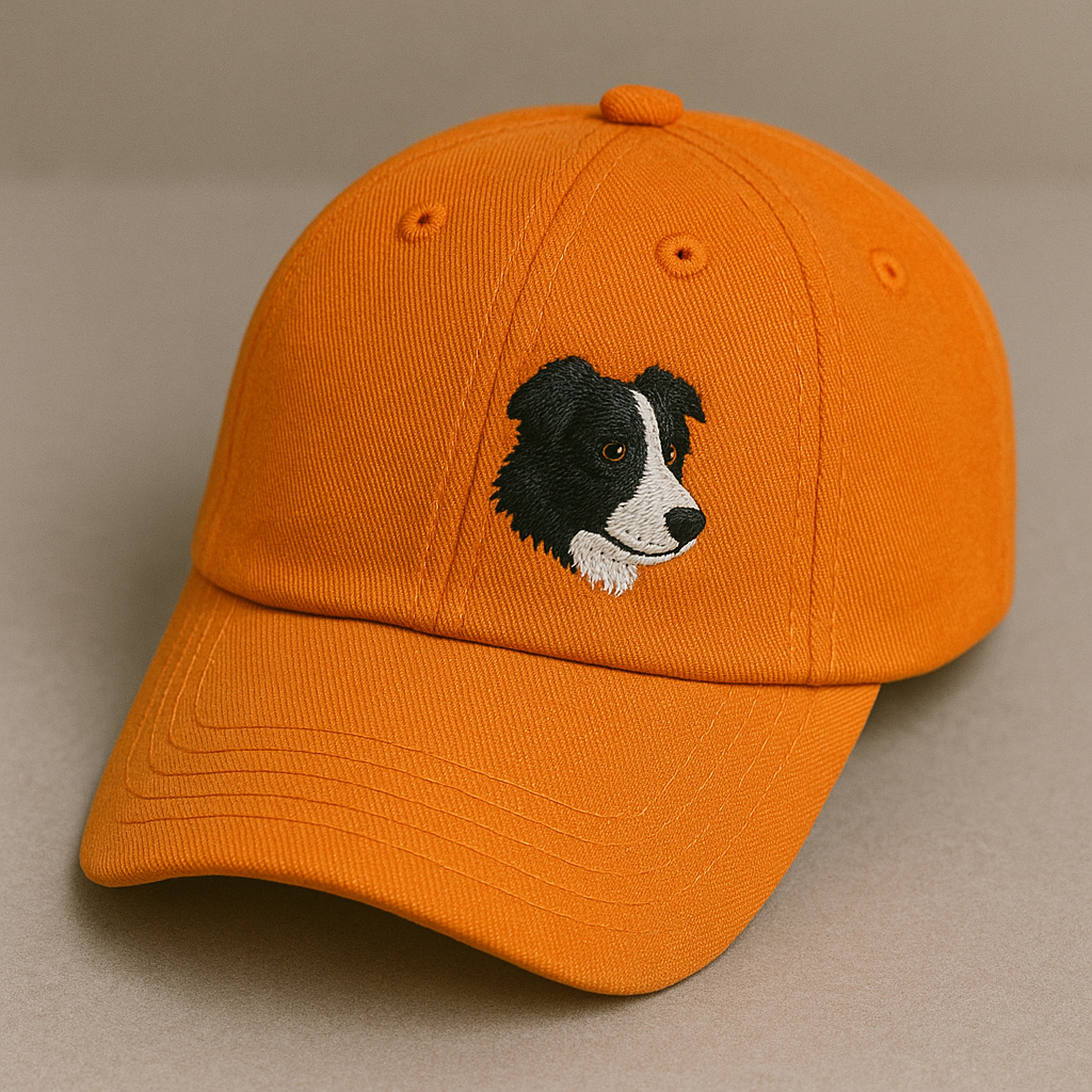 Men's Border Collie Embroidered Gray Adjustable Cotton Denim Baseball Cap