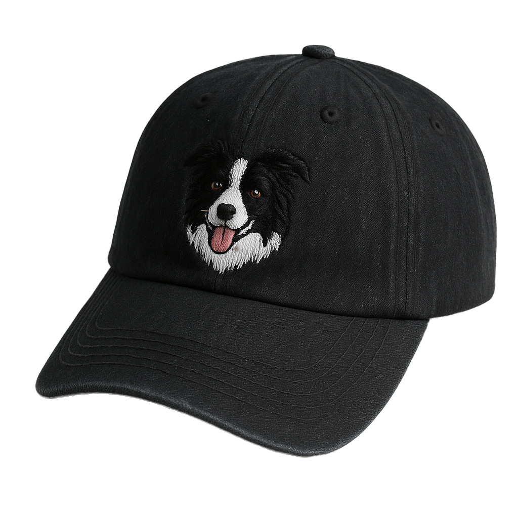 Men's Border Collie Embroidered Gray Adjustable Cotton Denim Baseball Cap