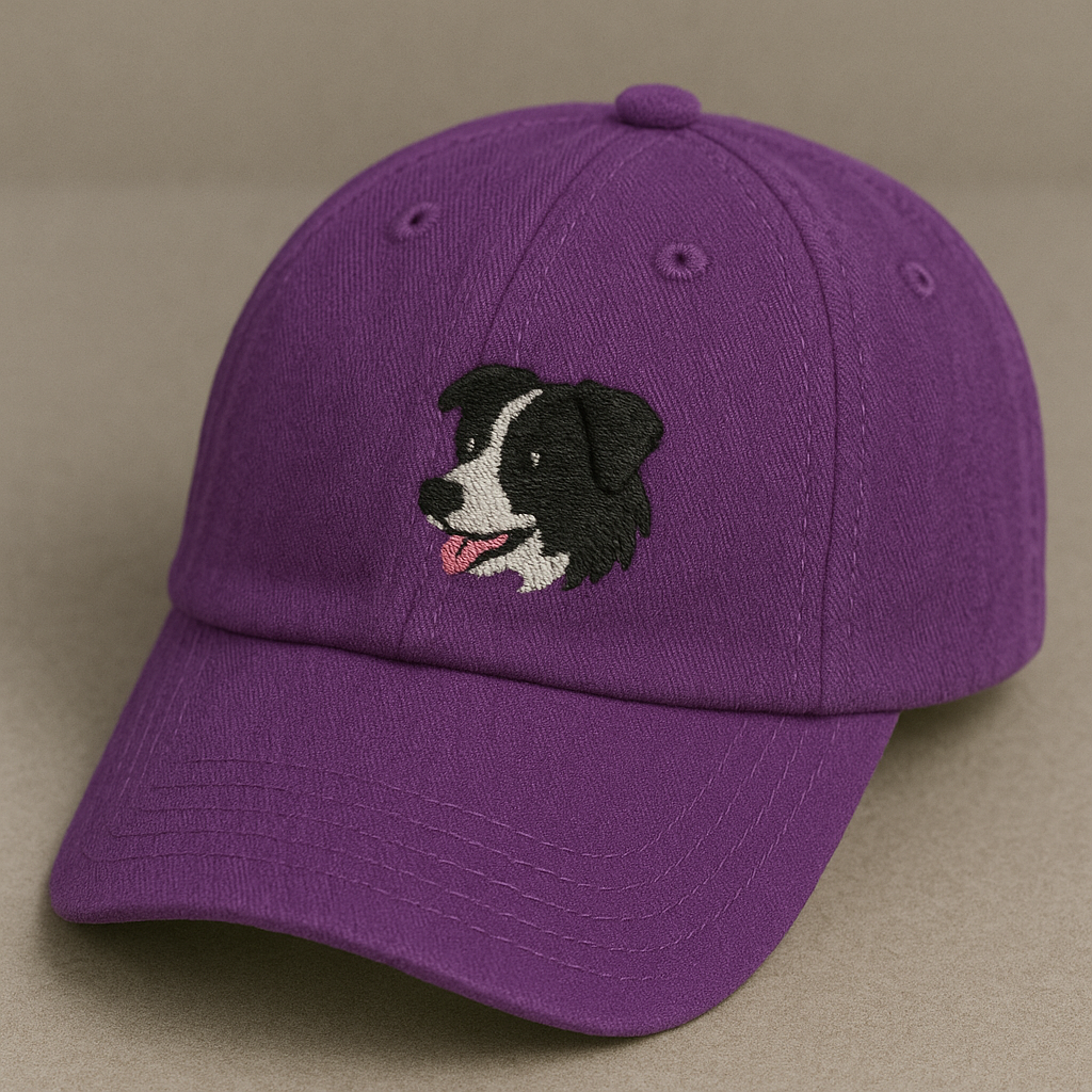 Men's Border Collie Embroidered Gray Adjustable Cotton Denim Baseball Cap