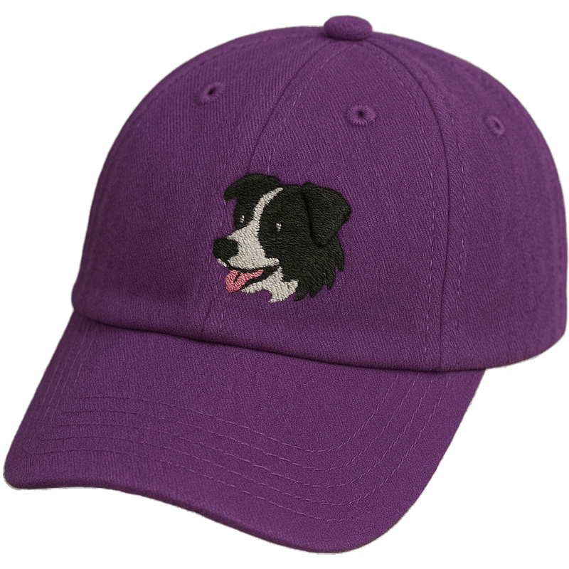 Men's Border Collie Embroidered Gray Adjustable Cotton Denim Baseball Cap