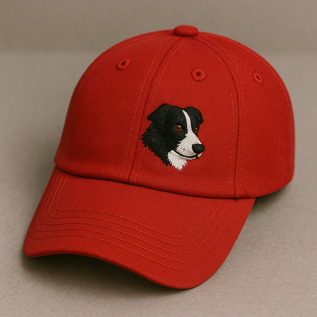 Men's Border Collie Embroidered Gray Adjustable Cotton Denim Baseball Cap