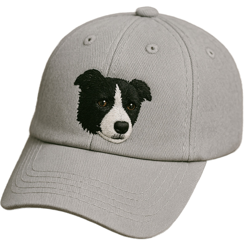 Men's Border Collie Embroidered Gray Adjustable Cotton Denim Baseball Cap