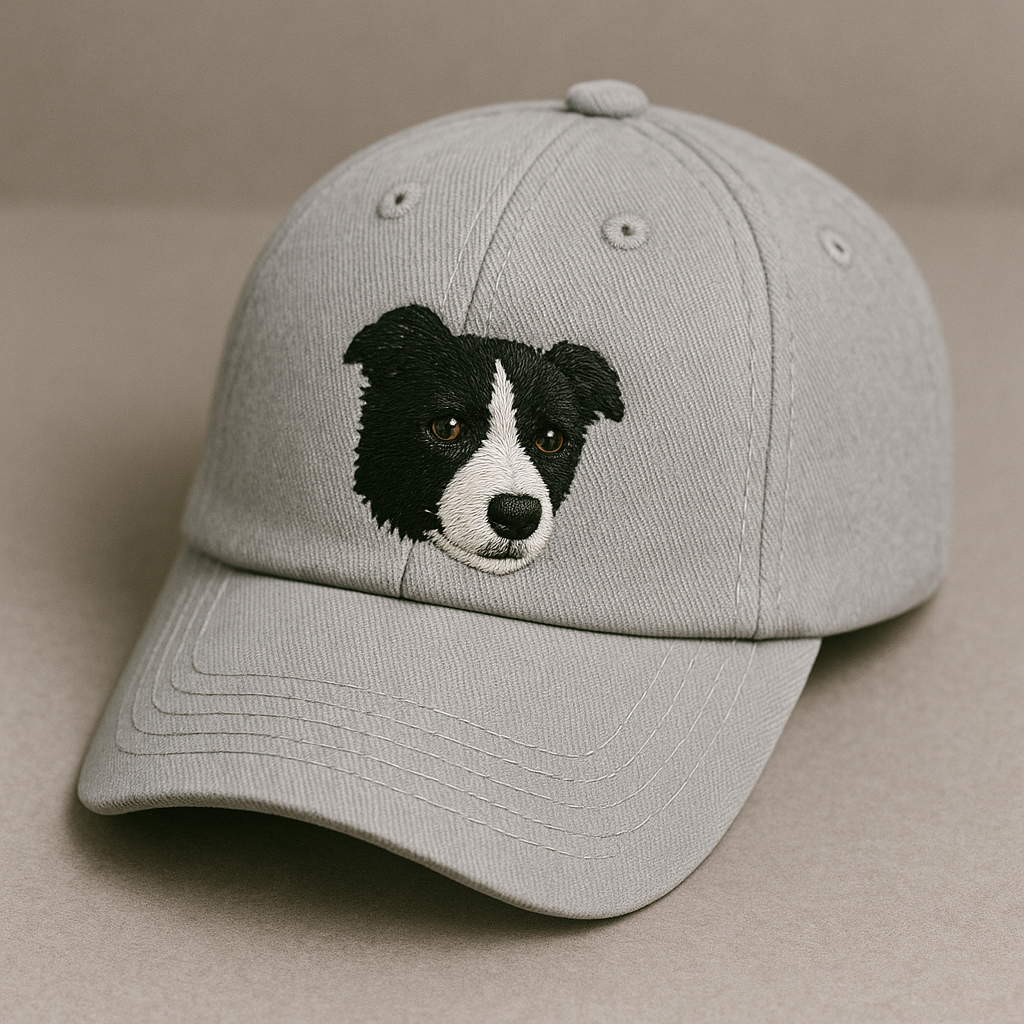 Men's Border Collie Embroidered Gray Adjustable Cotton Denim Baseball Cap