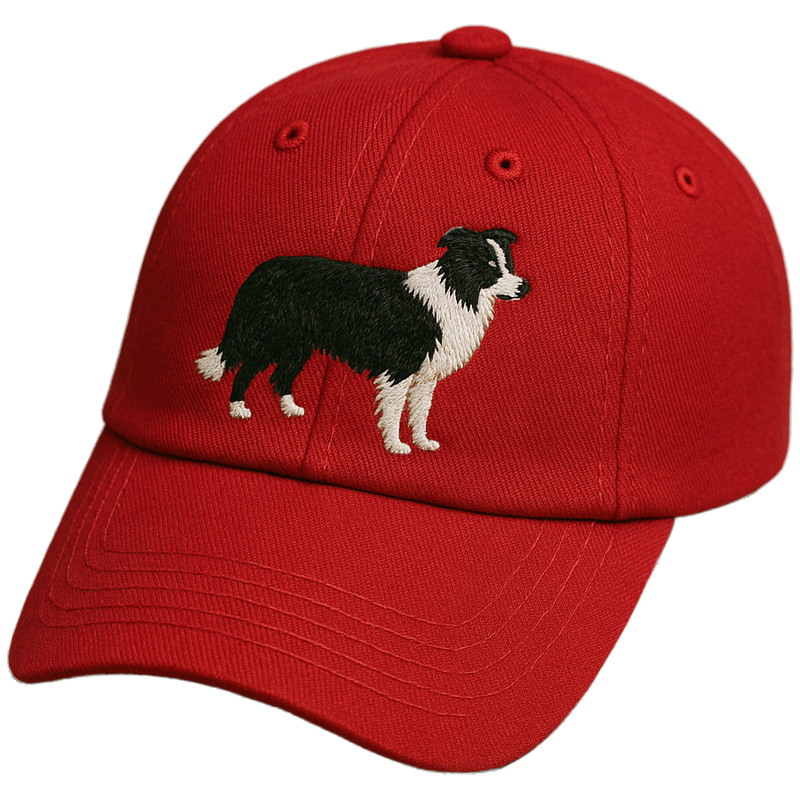 Men's Border Collie Embroidered Gray Adjustable Cotton Denim Baseball Cap