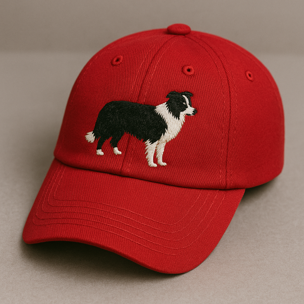 Men's Border Collie Embroidered Gray Adjustable Cotton Denim Baseball Cap