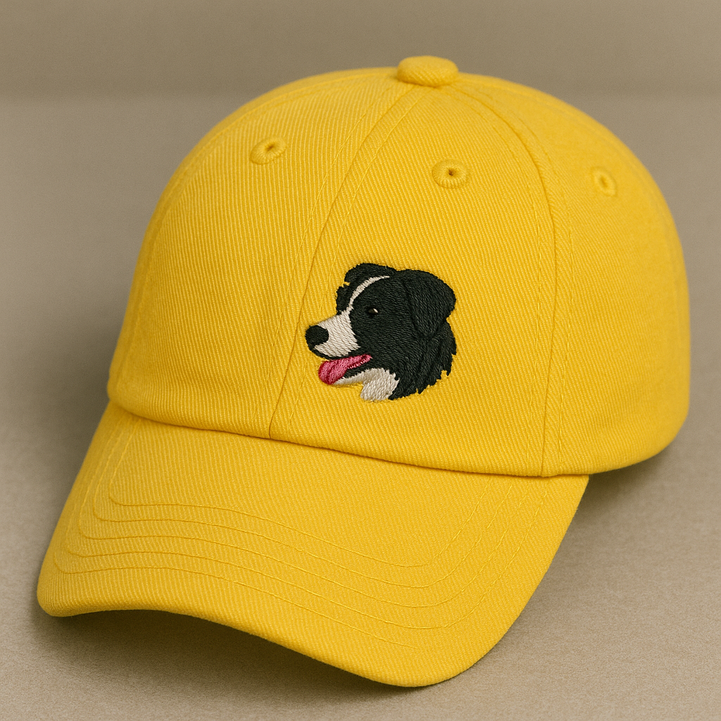Men's Border Collie Embroidered Gray Adjustable Cotton Denim Baseball Cap