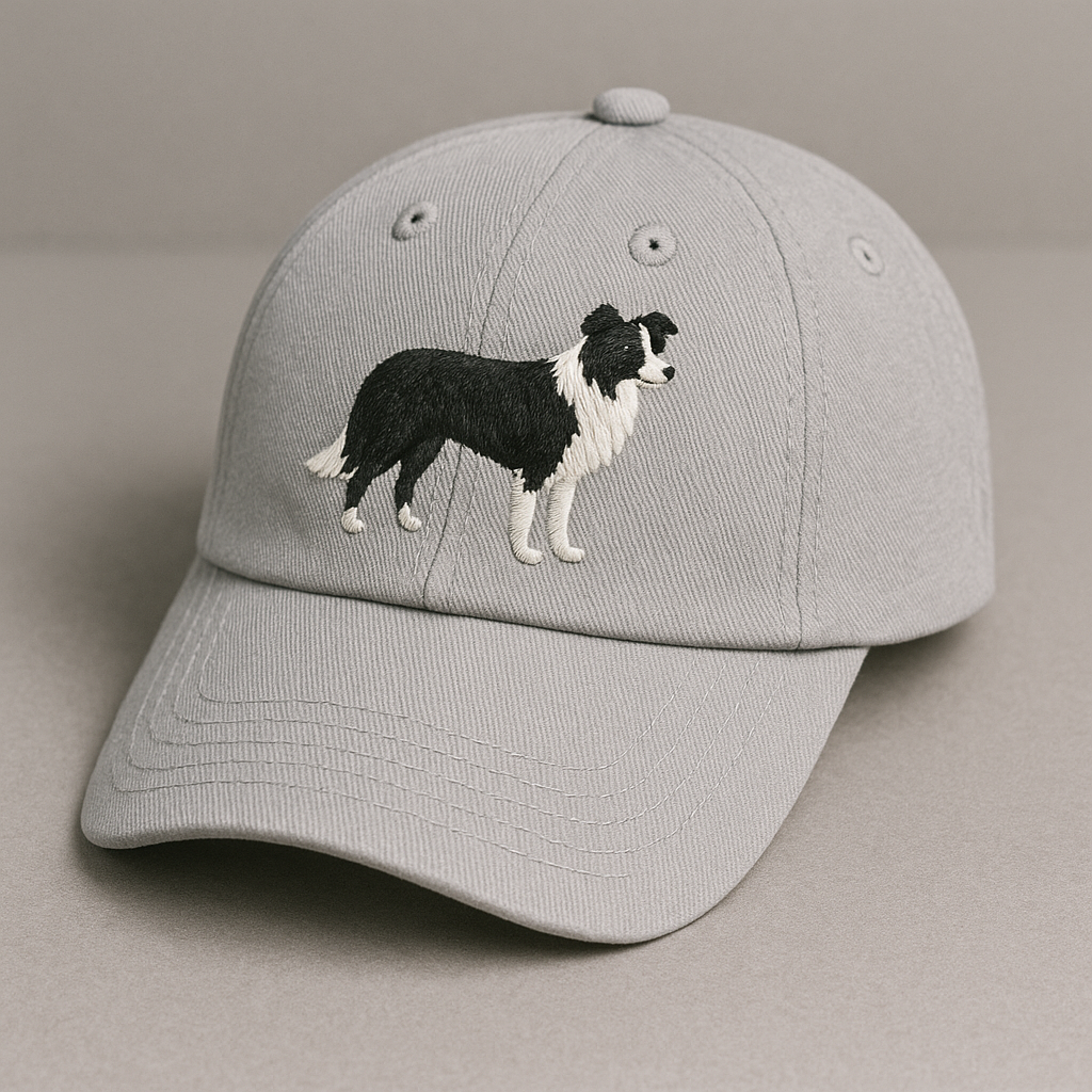 Men's Border Collie Embroidered Gray Adjustable Cotton Denim Baseball Cap