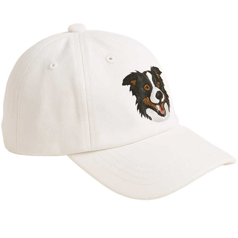 Men's Border Collie Embroidered Gray Adjustable Cotton Denim Baseball Cap