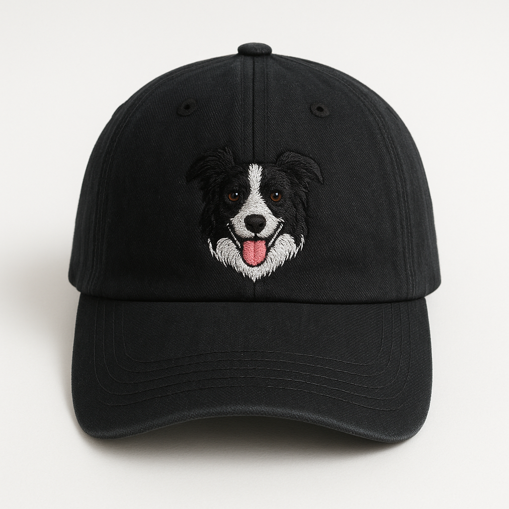 Men's Border Collie Embroidered Black Adjustable Cotton Denim Baseball Cap